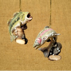 Jumping Bass & Trout Ornaments - Pair FS0103